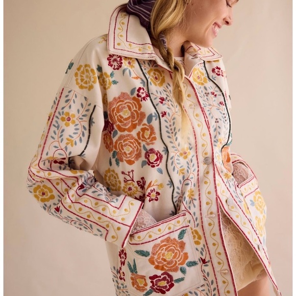 We The Free Cream Floral Embroidered Blazer - Picture 3 of 8
